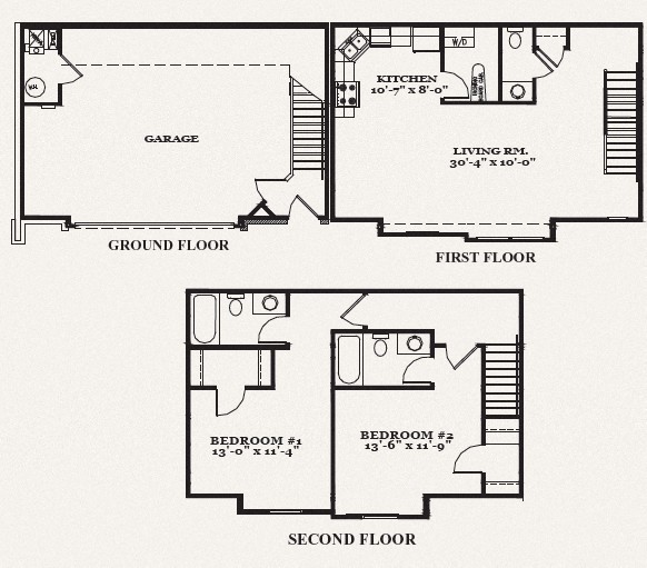 Floor plan for 2 beds, 2.5 baths, 1125 sqft